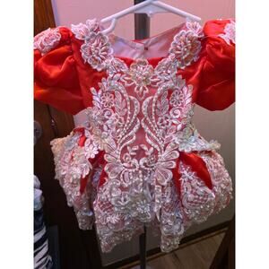 Vintage LILO Toddler Red Dress with Lace Dress Size 1